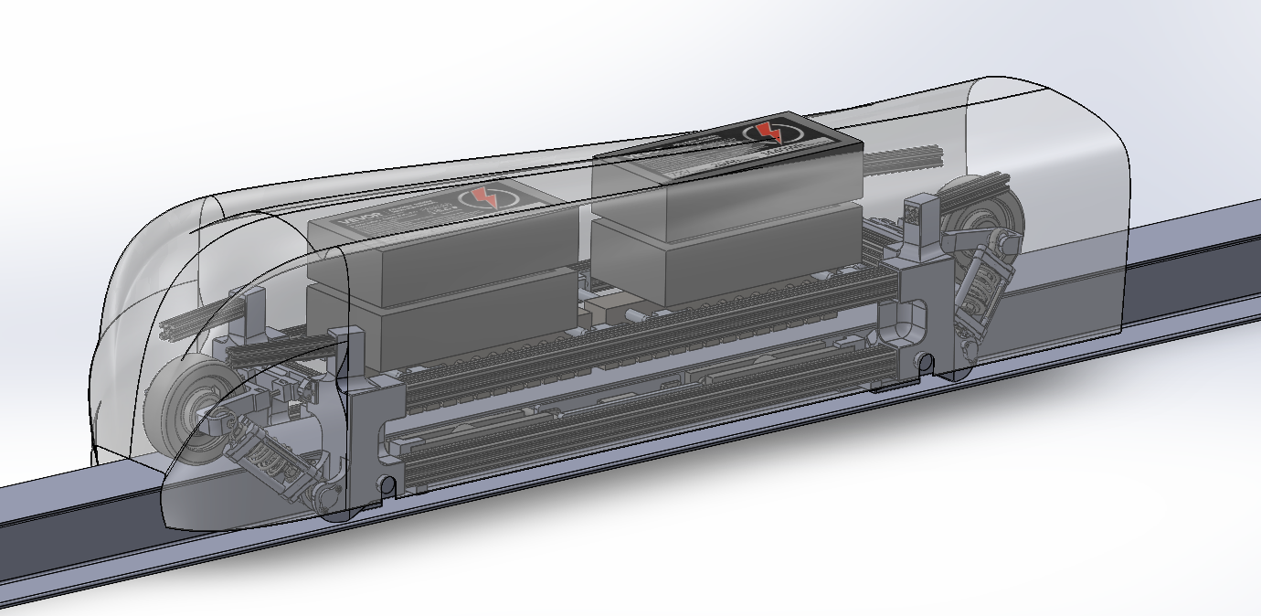 Hyperloop pod suspension assembly inside the vehicle